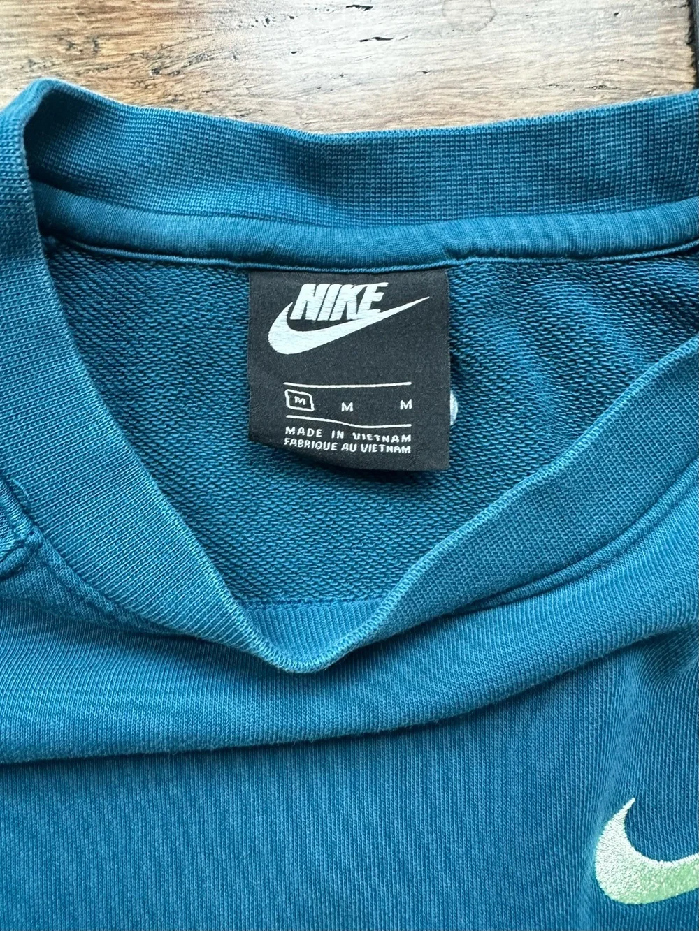Nike Double Swoosh French Terry Crewneck Sweatshirt Men's Size M Back Hit Teal